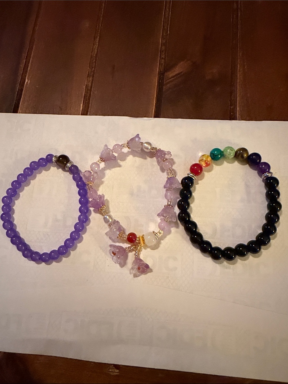 Purple Beaded Stretch Bracelet with Lavender Charms